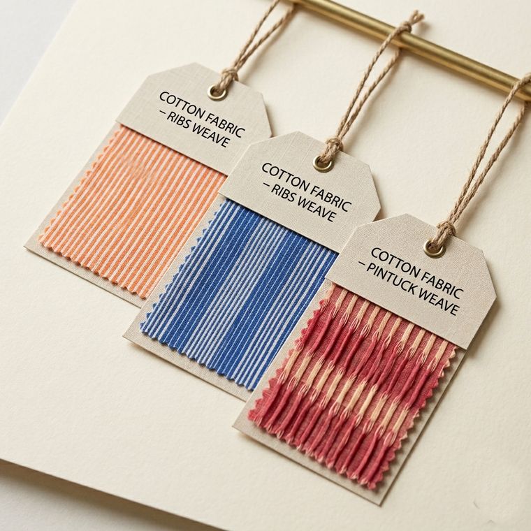 Cotton ribs and pintuck weave swatches